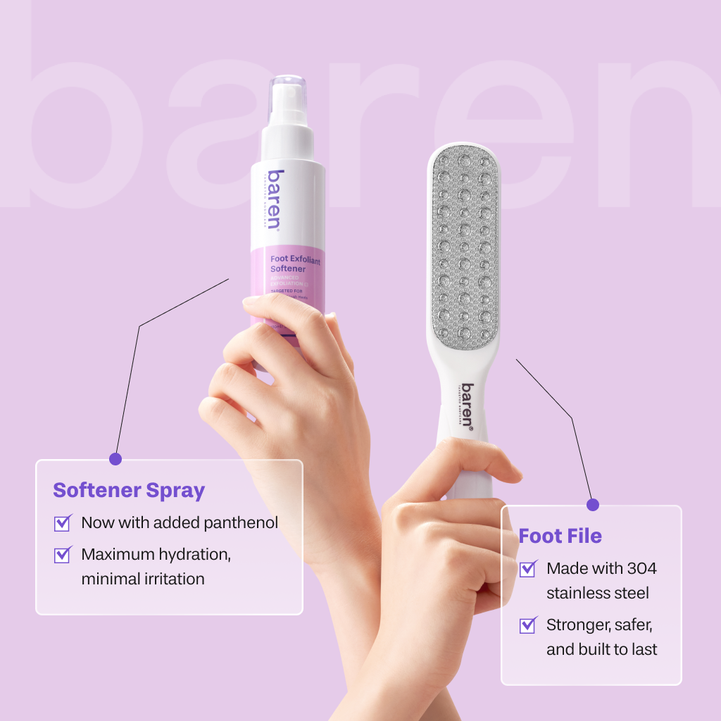 BAREN - Callus Remover Kit for Feet: Foot File & Peeling Foot Spray 100ml