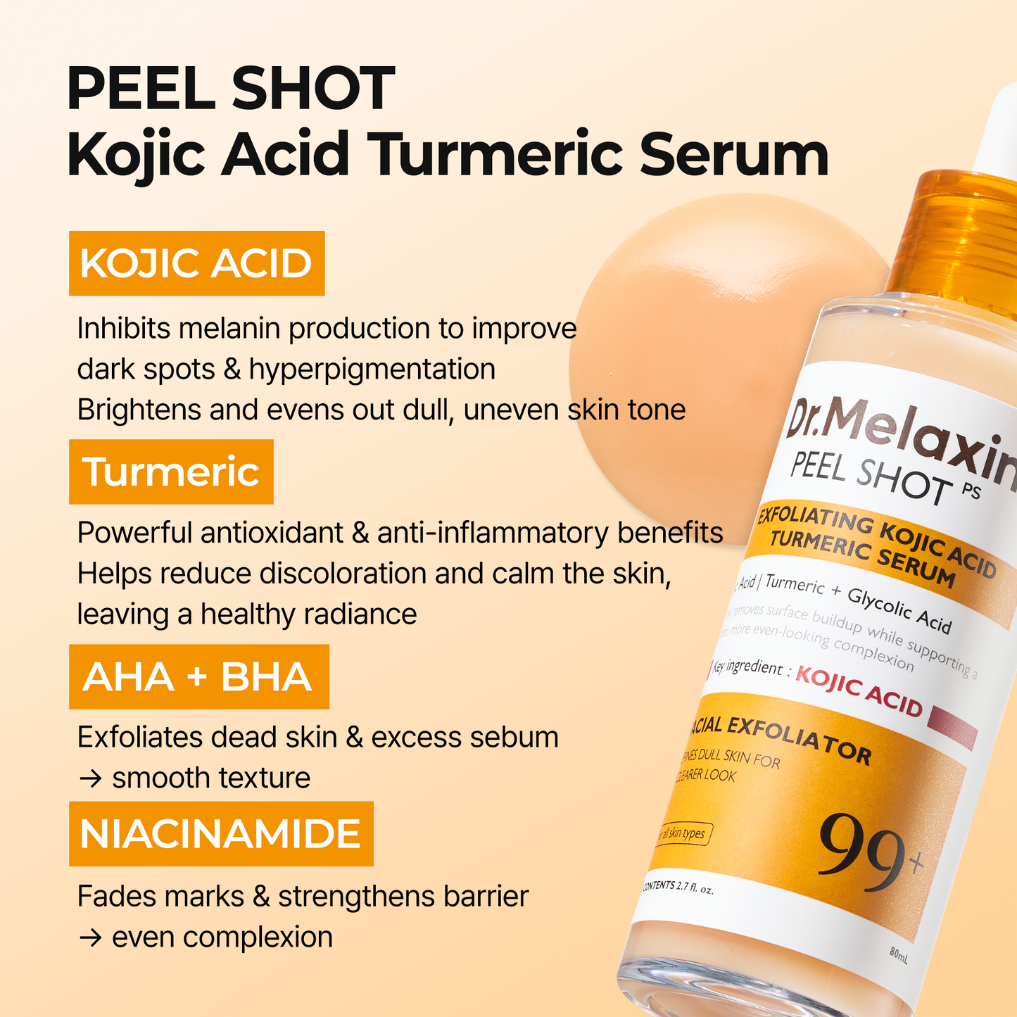 DR MELAXIN - Peel Shot Exfoliating Kojic Acid Turmeric Serum 80ml