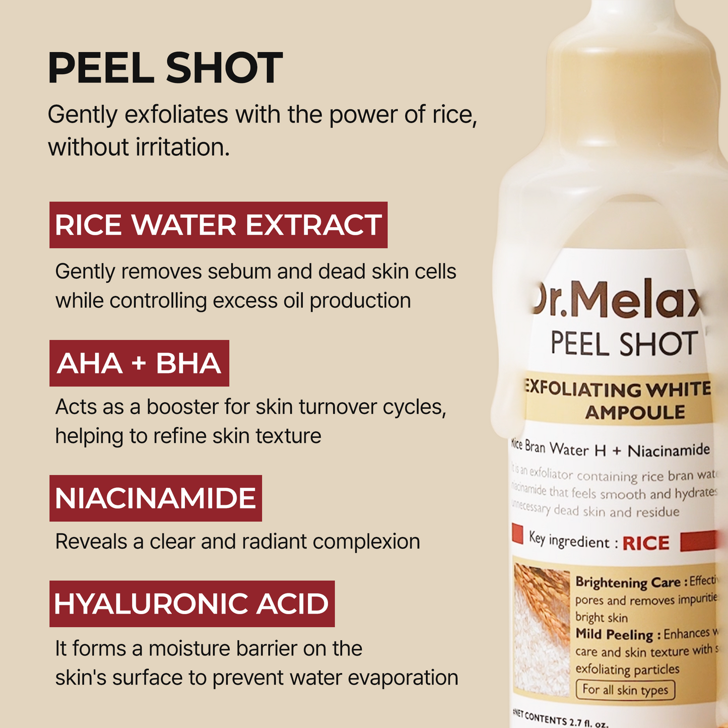 DR MELAXIN - Peel Shot Exfoliating White Rice Ampoule 80ml