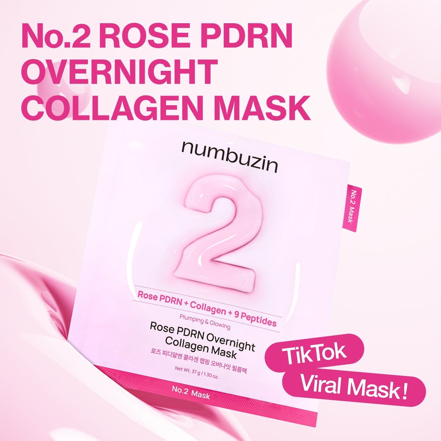 numbuzin No.2 Rose PDRN Overnight Collagen Mask 37g x 4 Mask