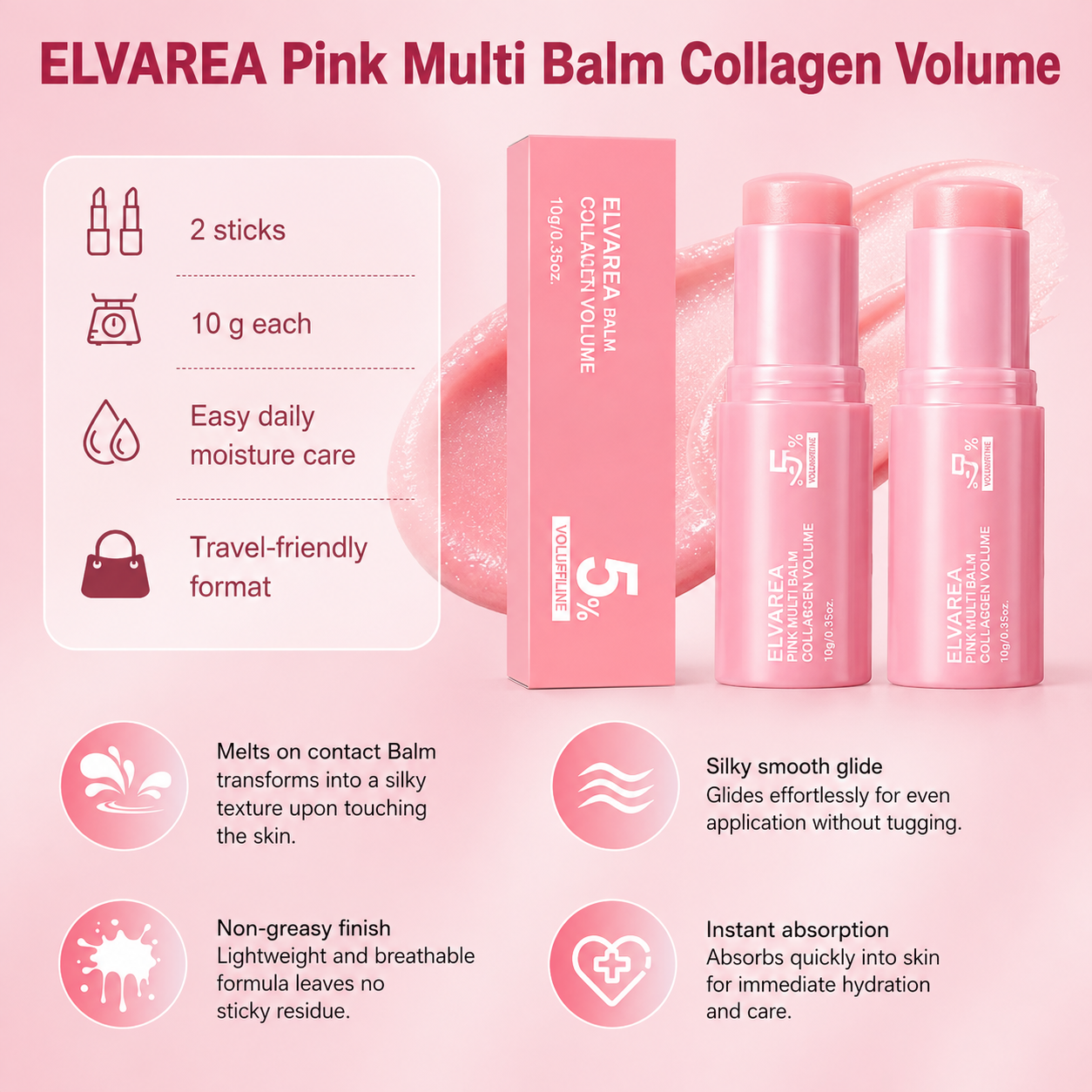 ELVAREA Pink Collagen Multi Balm Stick