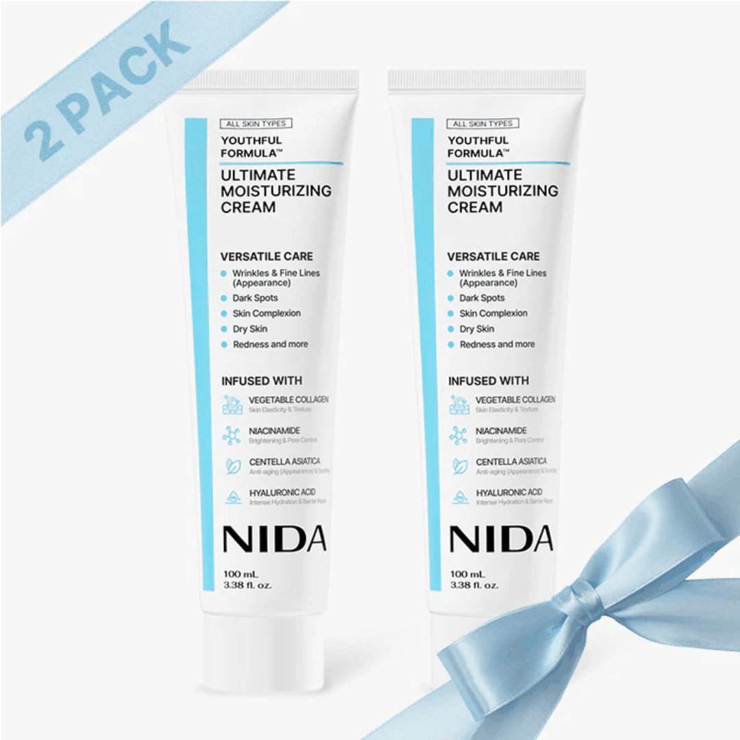 NIDA Youthful Formula Ultimate Moisturizing Cream tube for hydrating, brightening, and protecting skin with hyaluronic acid, centella asiatica, and niacinamide