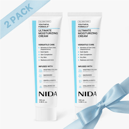 NIDA Youthful Formula Ultimate Moisturizing Cream tube for hydrating, brightening, and protecting skin with hyaluronic acid, centella asiatica, and niacinamide