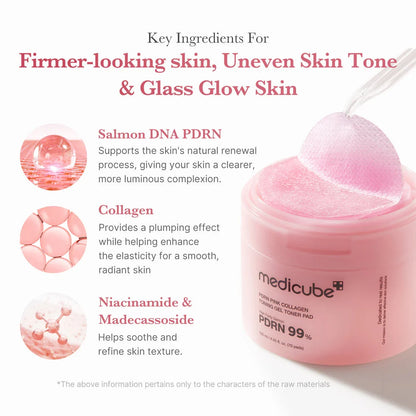 MEDICUBE PDRN Pink Collagen Toning Gel Toner Pad – 70 Pads