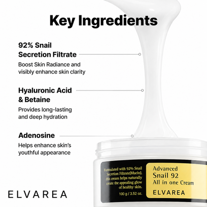 ELVAREA Snail 92 Moisturizing Cream | Brightening & Repair Formula