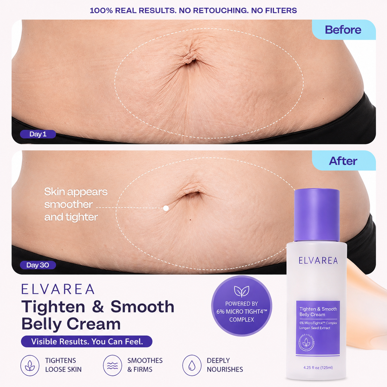 ELVAREA Belly Sculpt & Firm Cream  Fast Absorbing Formula