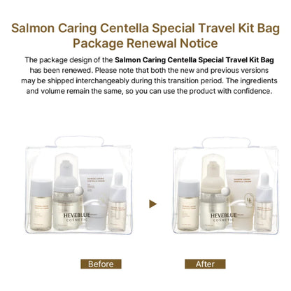HEVEBLUE Salmon Caring Centella Special Travel Kit Bag 4pcs Kit