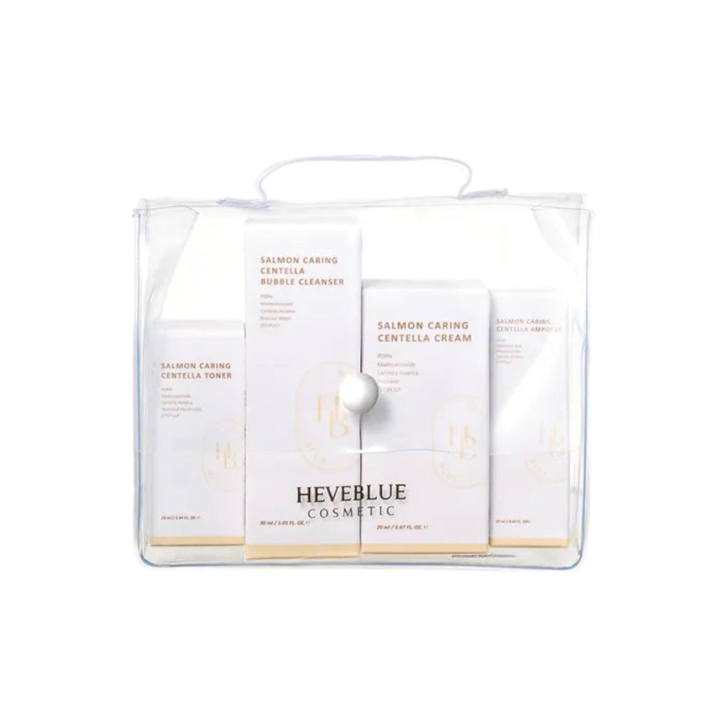 HEVEBLUE Salmon Caring Centella Special Travel Kit Bag 4pcs Kit