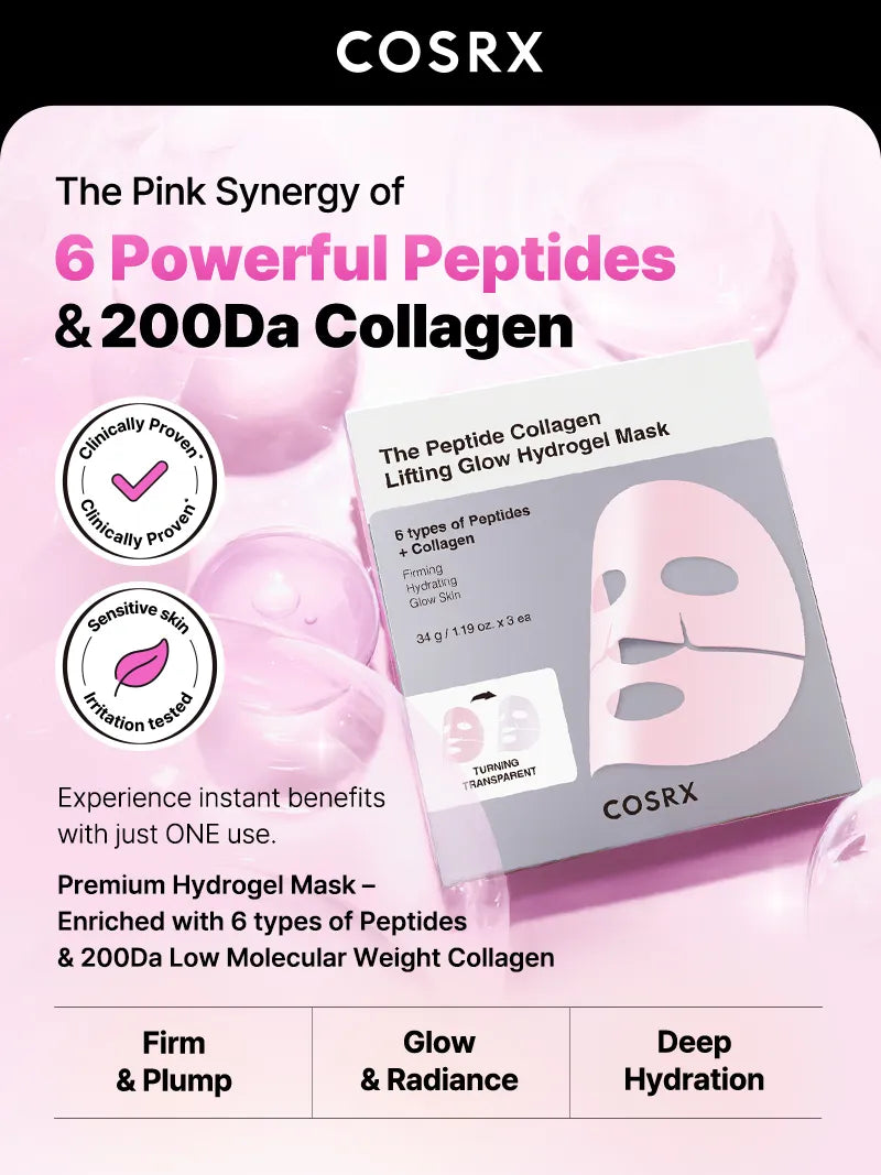 COSRX - The Peptide Collagen Lifting Glow Hydrogel Mask 34g x 3