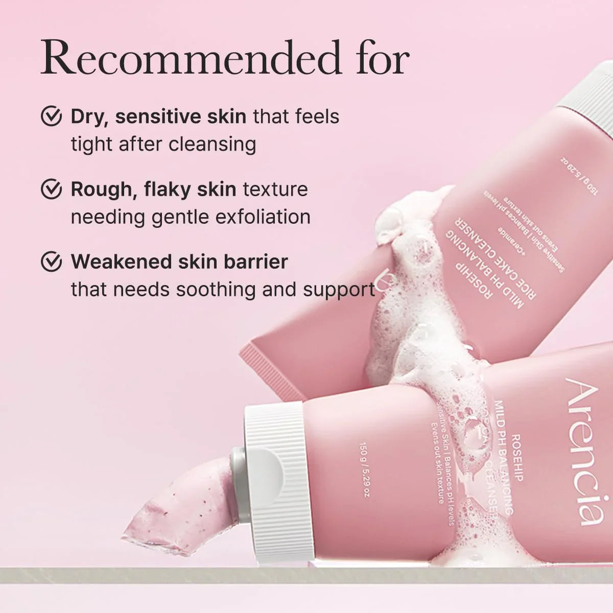 ARENCIA – Rosehip Mild pH Balancing Rice Cake Cleanser 150 g